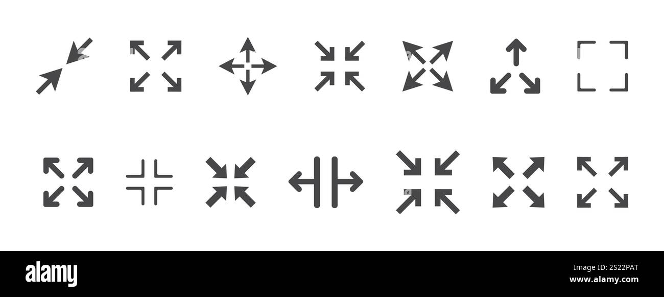 Full screen icon interface menu cursor bitton, application size control pointer. Web ui line navigation maximize or minimaze icon. App arrow. Enter or exit. Vector illustration Stock Vector