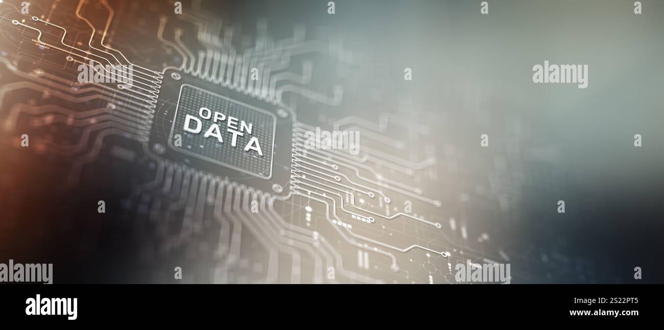Open Data Concept and Big Data Analytics, Cloud Technology and Digital Transformation. Stock Photo