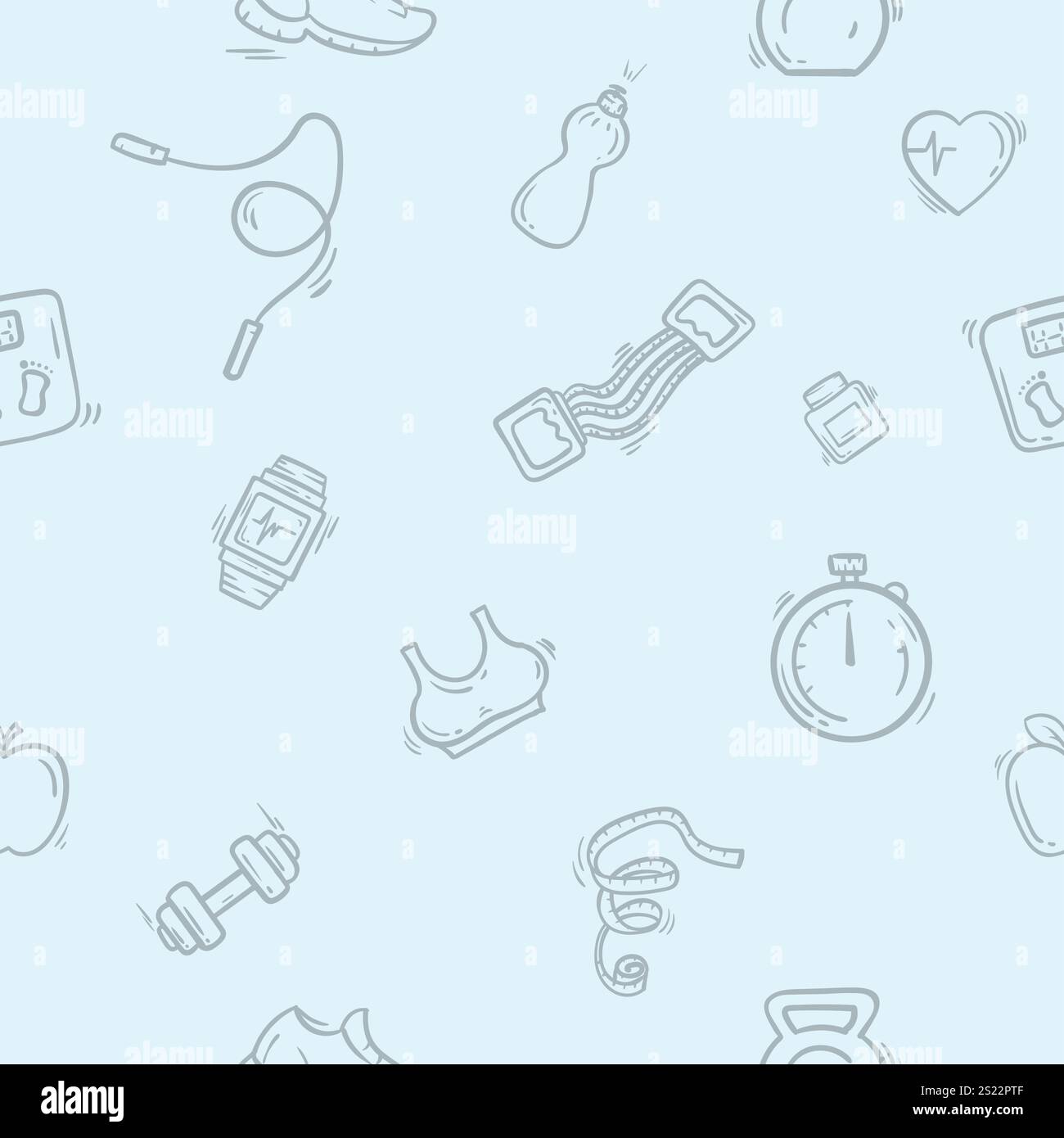 Simple black and white seamless pattern with equipment for sports ...