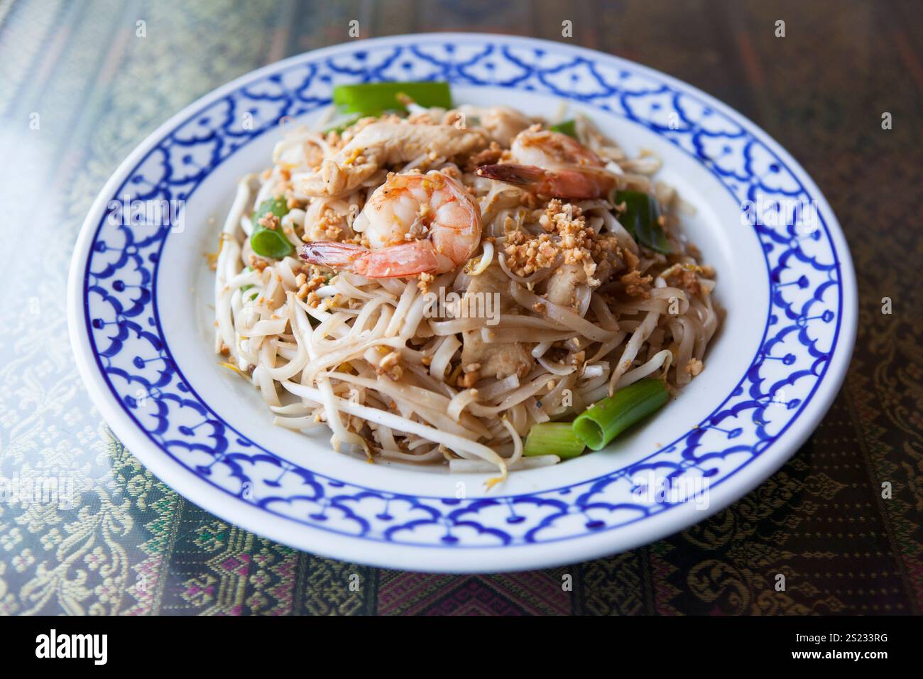 A fresh shrimp dish sits on a table at a Thai restaurant. Stock Photo