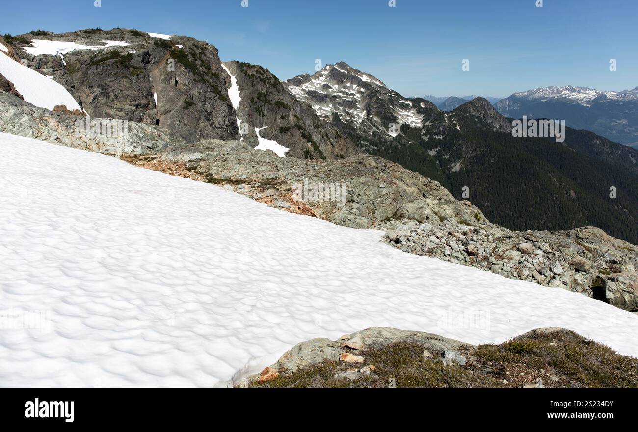 Scenic landscape of snow capped mountains and green meadows Stock Photo ...