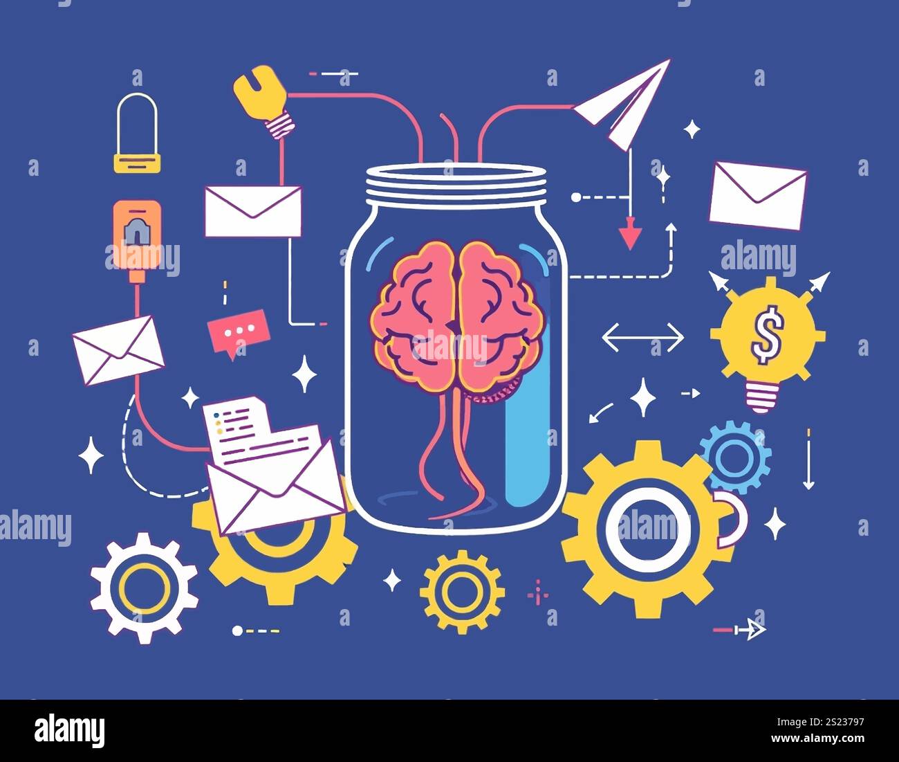 Linear startup and brainstorming vector illustration Stock Vector