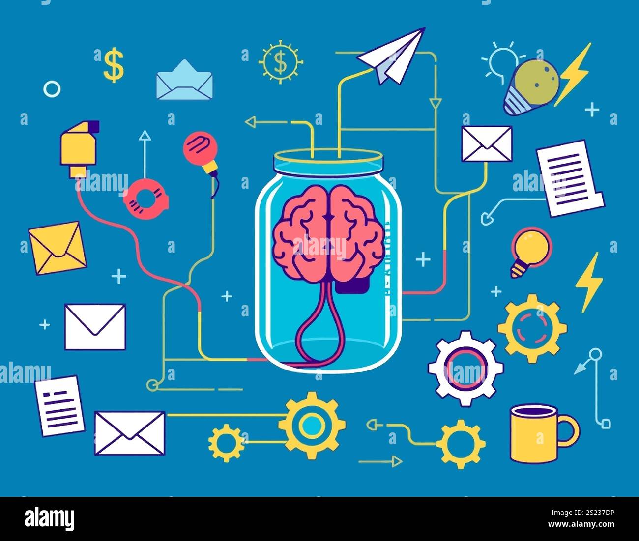Linear startup and brainstorming vector illustration Stock Vector