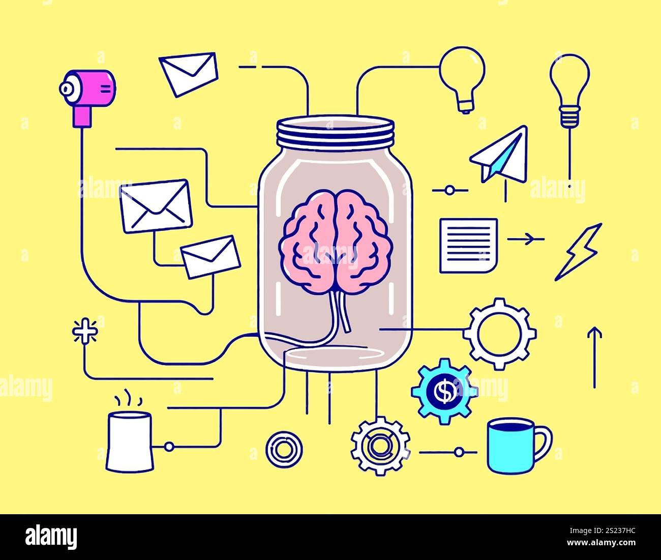 Linear startup and brainstorming vector illustration Stock Vector