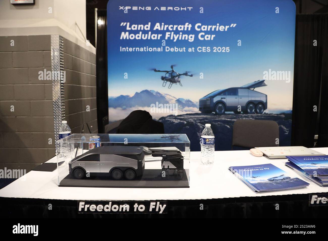 A view of a scale model of the "Land Aircraft Carrier"modular flying