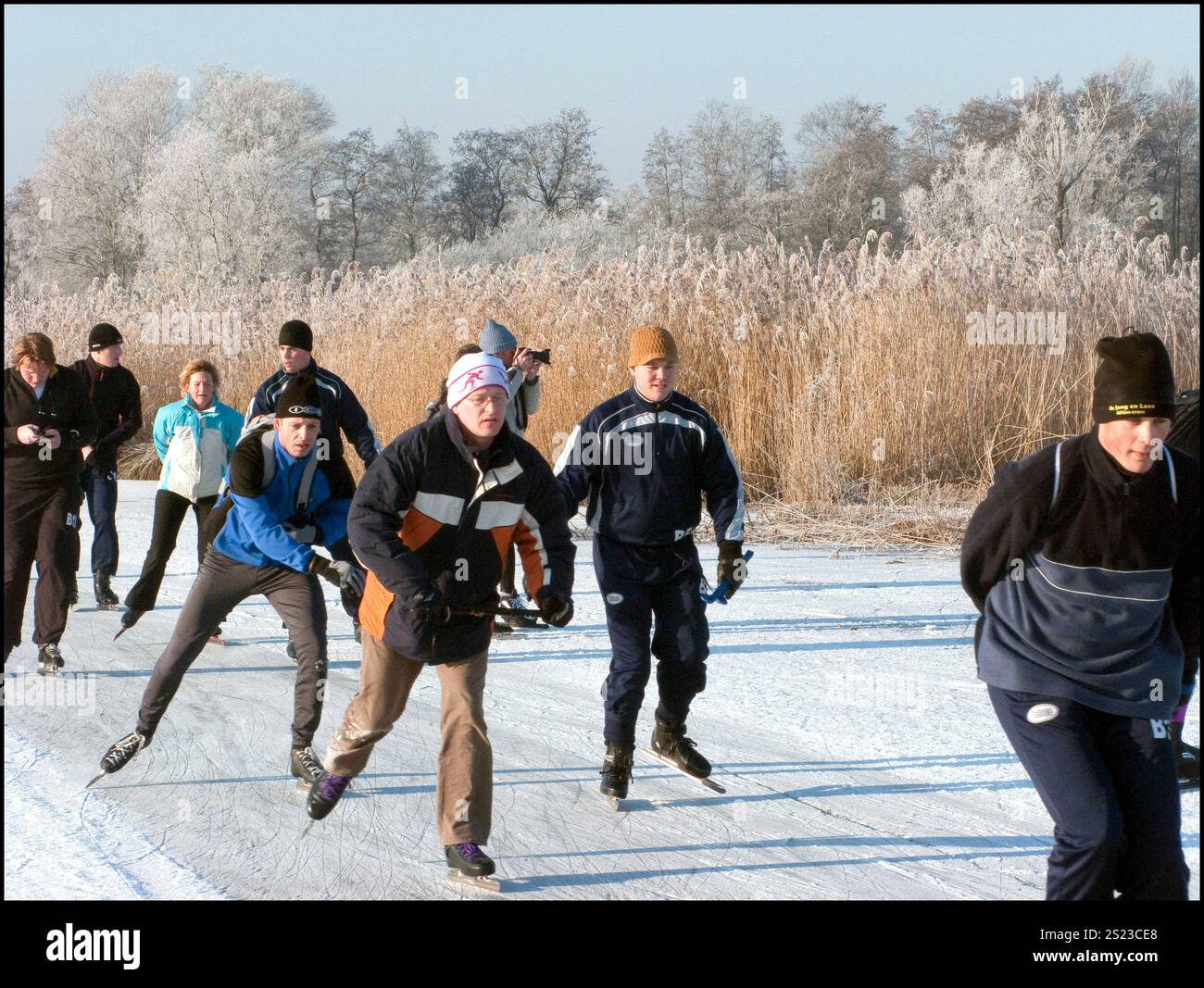 Skating tour in Weerribben Wieden National Park on natural ice.Netherlands 2009 vvbvanbree photography Stock Photo