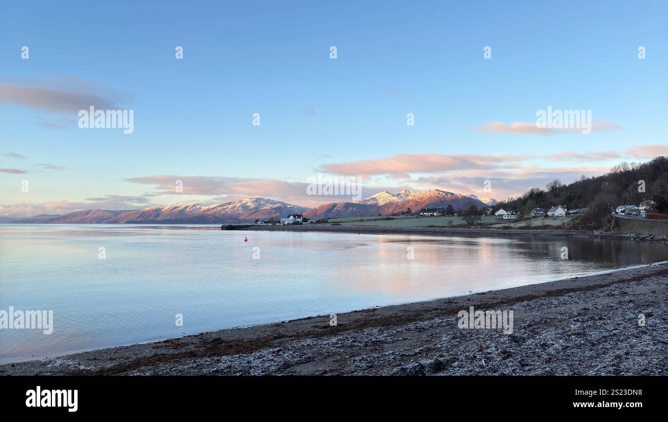 Sunset landscape view across Loch Linnhi in Scotland. Hills and Glens of the Scottish Highlands - Smartphone Captured Stock Image