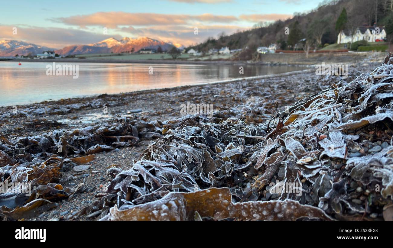 Sunset landscape view across Loch Linnhi in Scotland. Hills and Glens of the Scottish Highlands - Smartphone Captured Stock Image