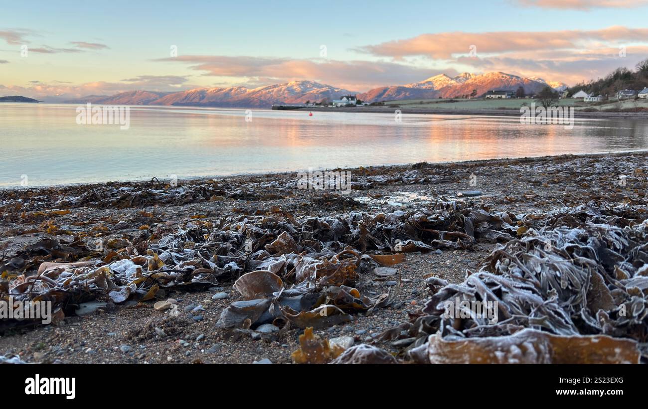 Sunset landscape view across Loch Linnhi in Scotland. Hills and Glens of the Scottish Highlands - Smartphone Captured Stock Image