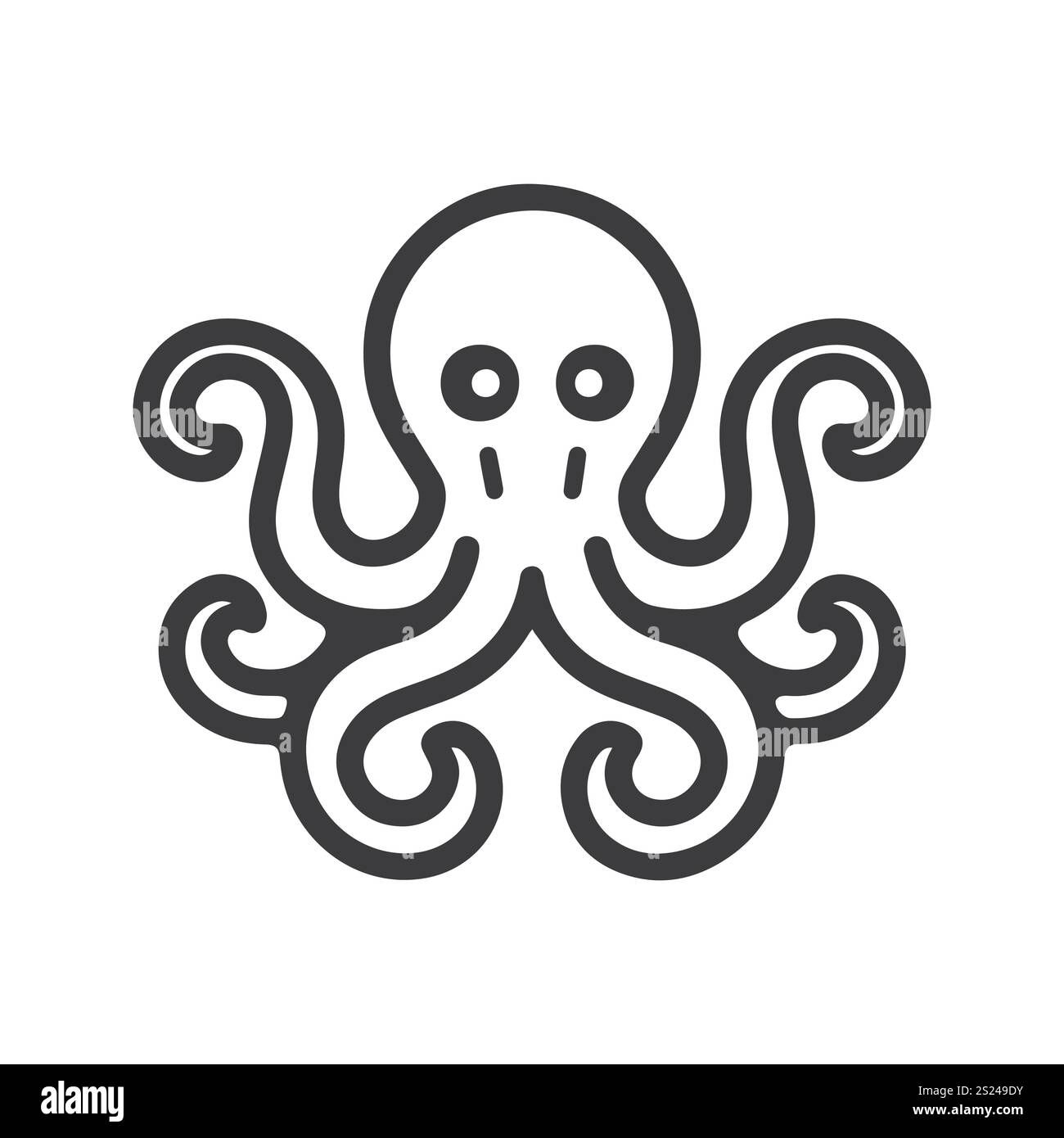 Vector linear illustration of an octopus with tentacles Stock Vector