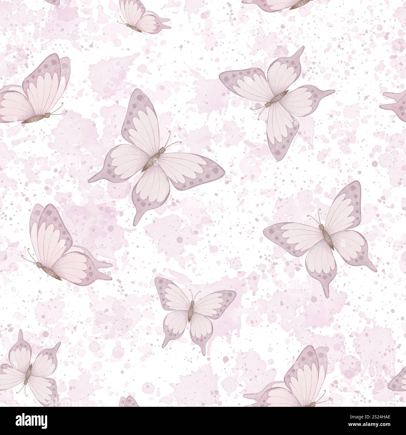 Seamless watercolor Pattern with pastel pink Butterflies on isolated ...
