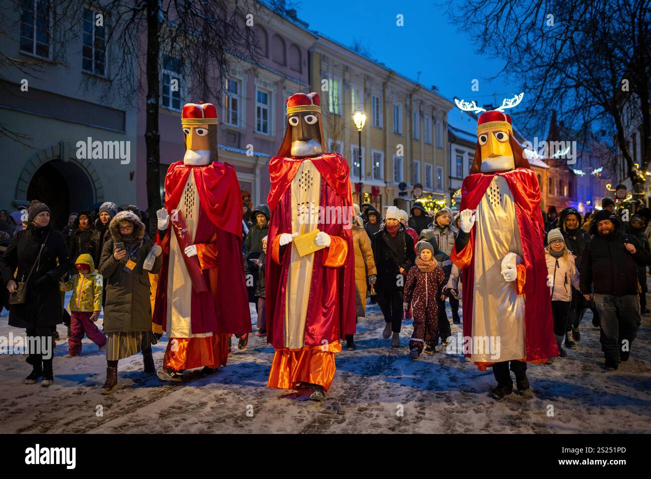 Lithuanians dressed as the Three Kings parade during the Epiphany Day