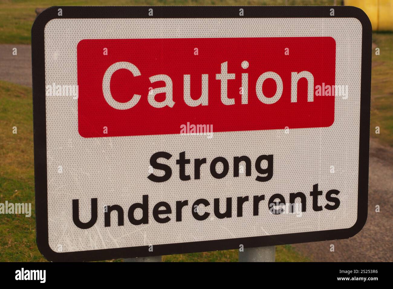 Undercurrents Sign A warning notice, sign, next to a beach on the Isle of Lewis, Scotland ...