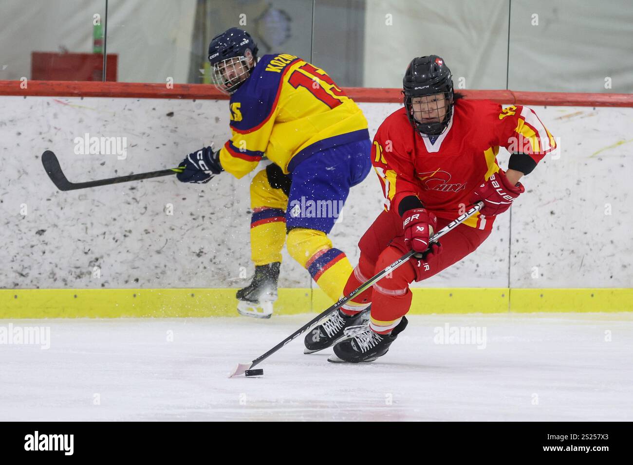 Ziheng Xu of China skates during the 2025 Ice Hockey U20 World