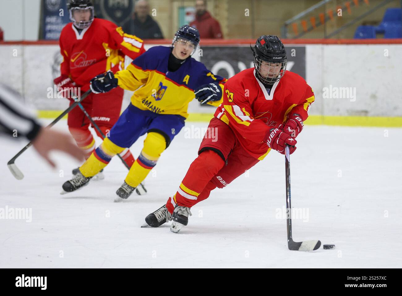 Fanke Meng of China skates during the 2025 Ice Hockey U20 World