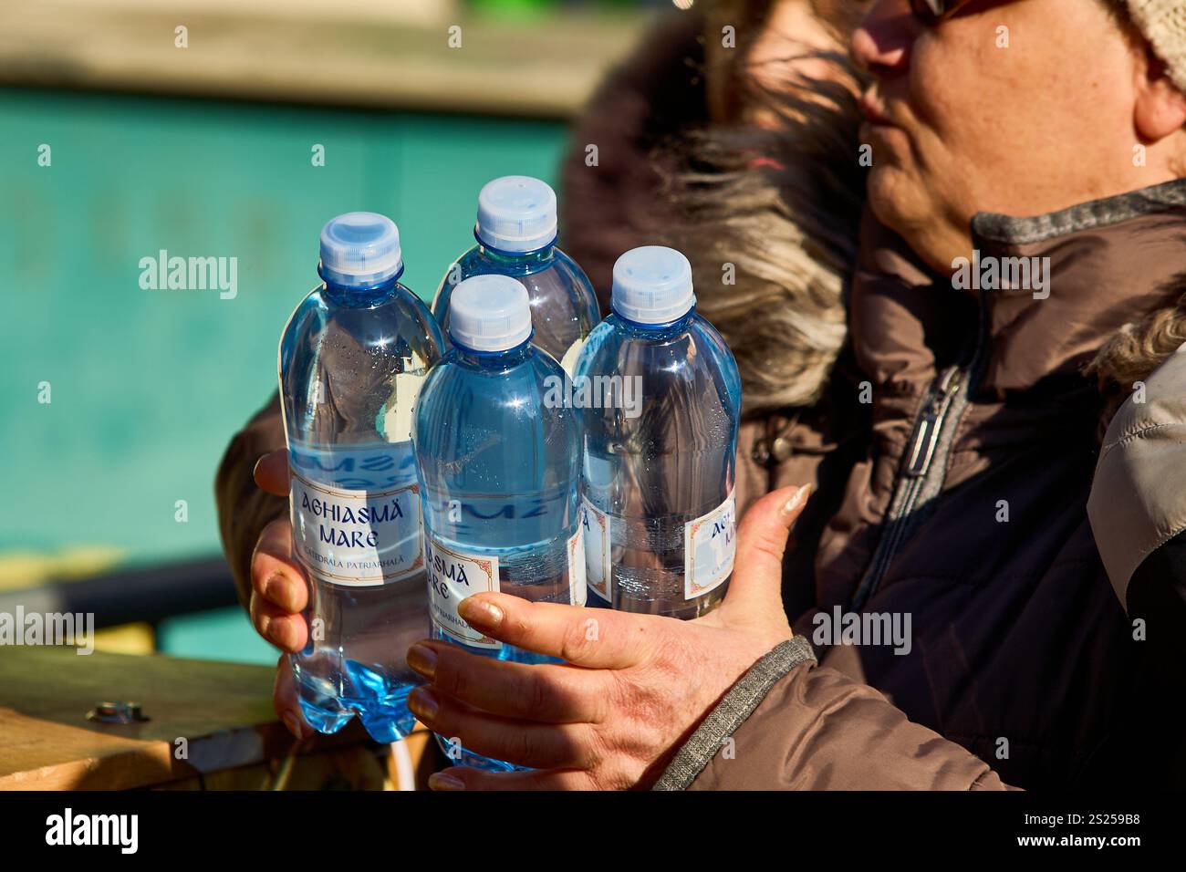 Bucharest, Romania. 6th Jan, 2025 Bottles of Great Holy Water are