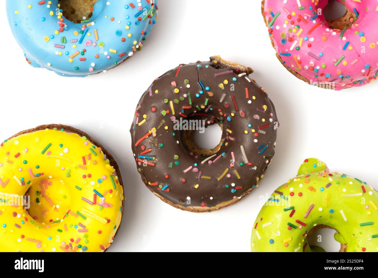 Colorful glazed donuts isolated on white background, top view Stock ...