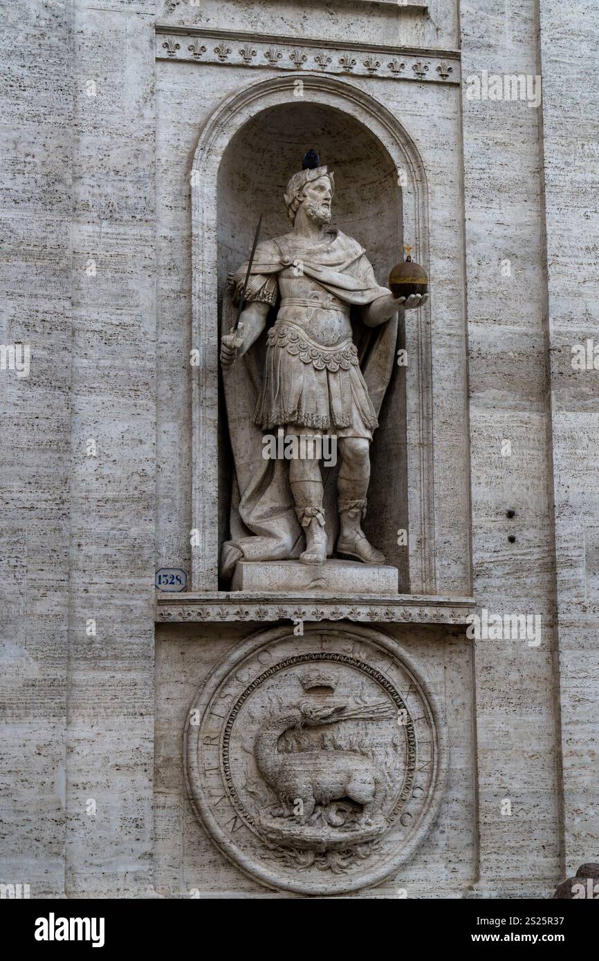 Statue of Charlemagne or Charles the Great on the facade of the Church ...