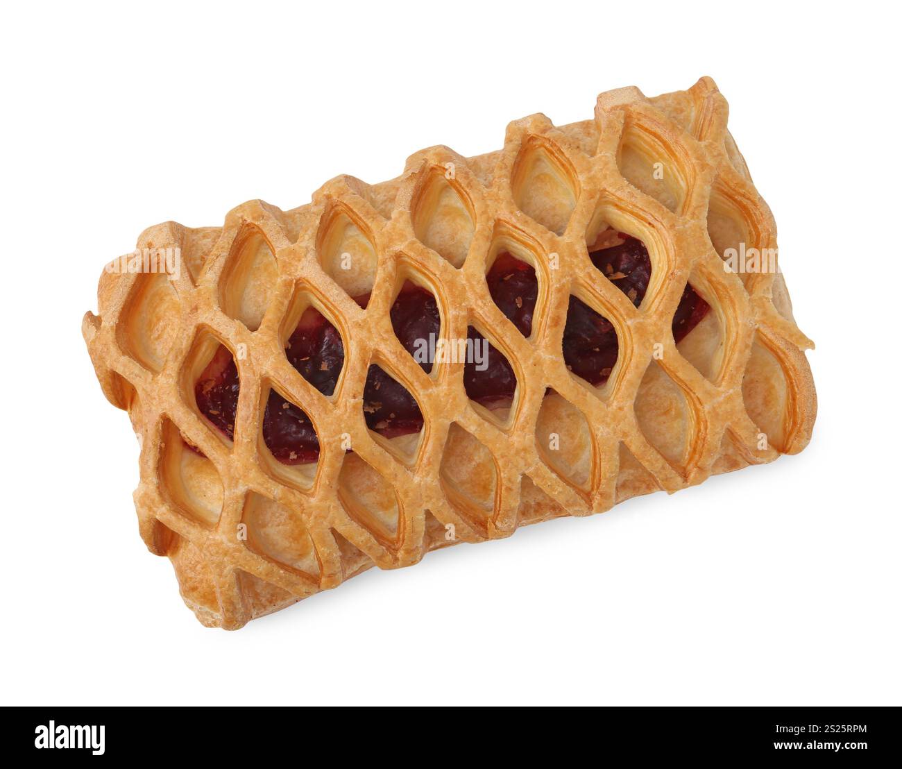 Delicious mesh puff pastry isolated on white, top view Stock Photo - Alamy