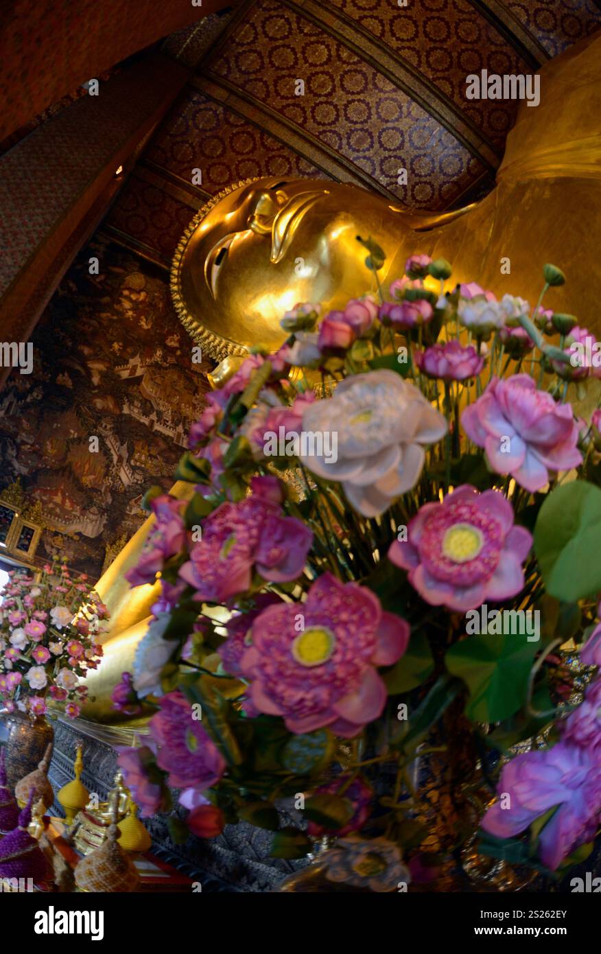 The golden Buddha at the temple of Wat Pho in the city of Bangkok in ...