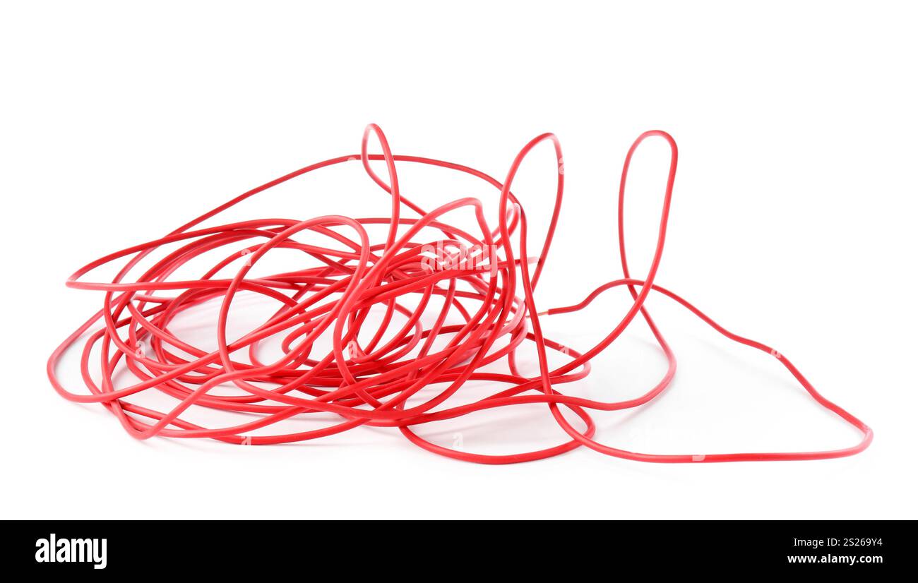 Tangled insulated electrical wire isolated on white Stock Photo