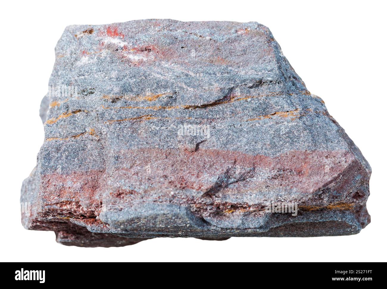 macro shooting of collection natural rock - ferruginous quartzite (jaspillite, hematite,quartzite) mineral stone isolated on white background Stock Photo