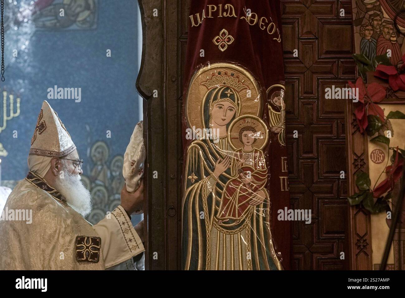 An Egyptian Coptic Orthodox leads prayers at Virgin Mary Church