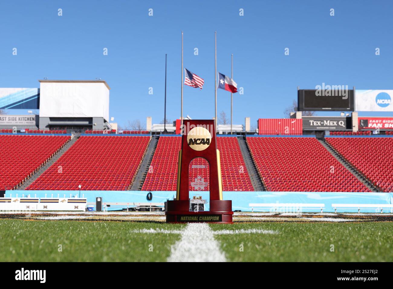 January 06, 2025 The NCAA FCS Championship trophy at midfield before