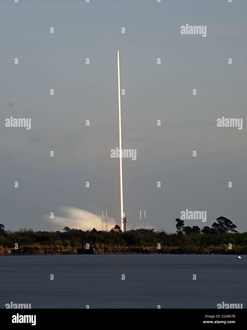 Timed exposure of the SpaceX Falcon 9 rocket as it launches 24 of its