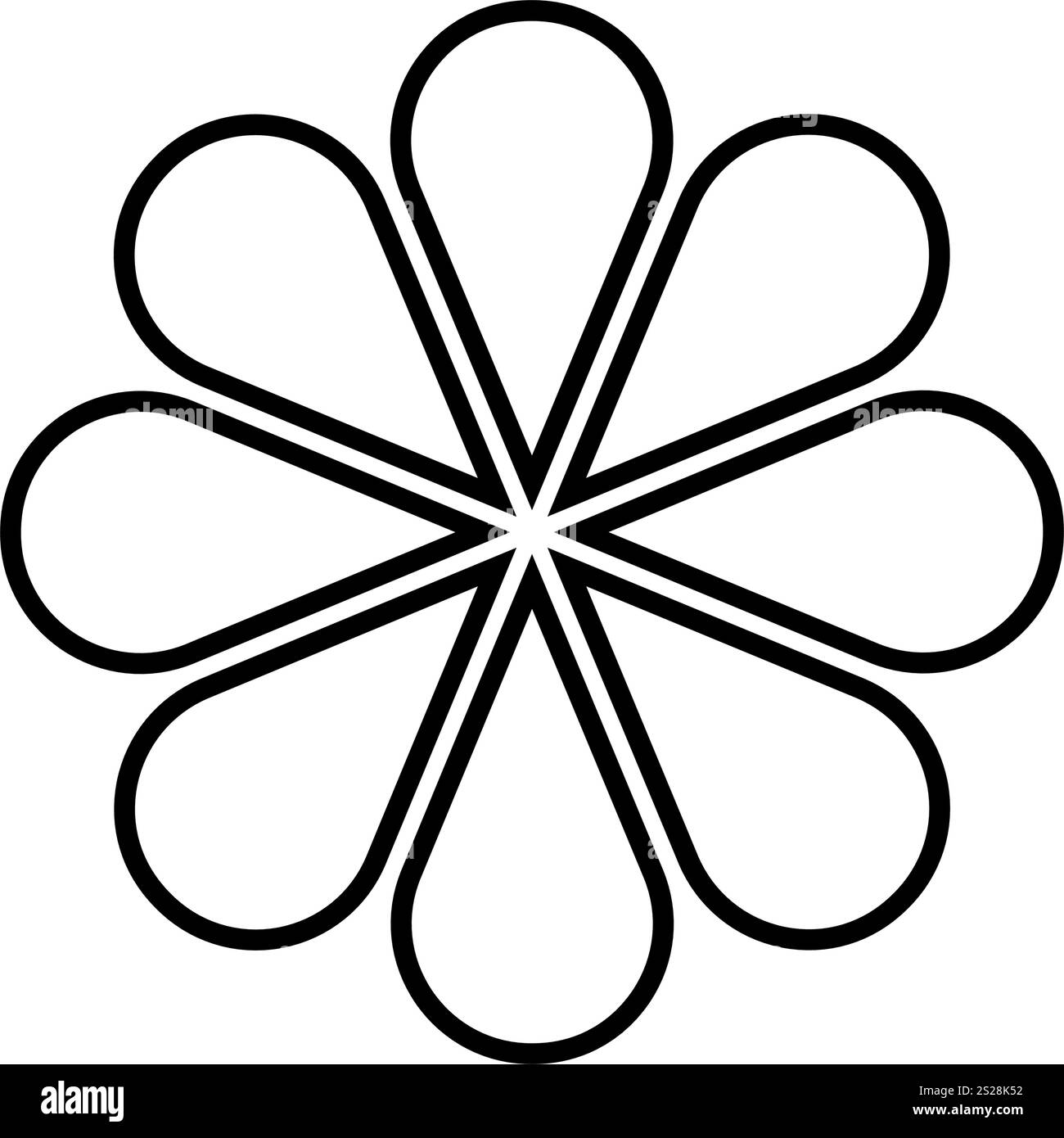 Flower diagram divided into 8 equal segments. Floral pie chart with eight petals isolated on white background. Template for data presentation. Vector graphic illustration. Stock Vector
