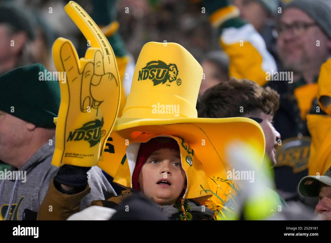 A North Dakota State supporter looks on during the first half of the