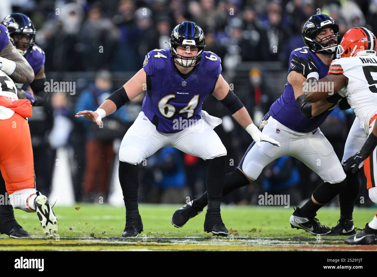 Tyler Linderbaum Baltimore Ravens center Tyler Linderbaum (64) in action during the ...