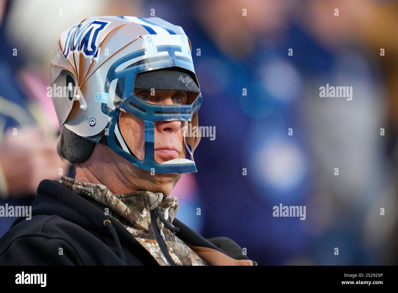 A Montana State supporter looks on during the first half of the FCS