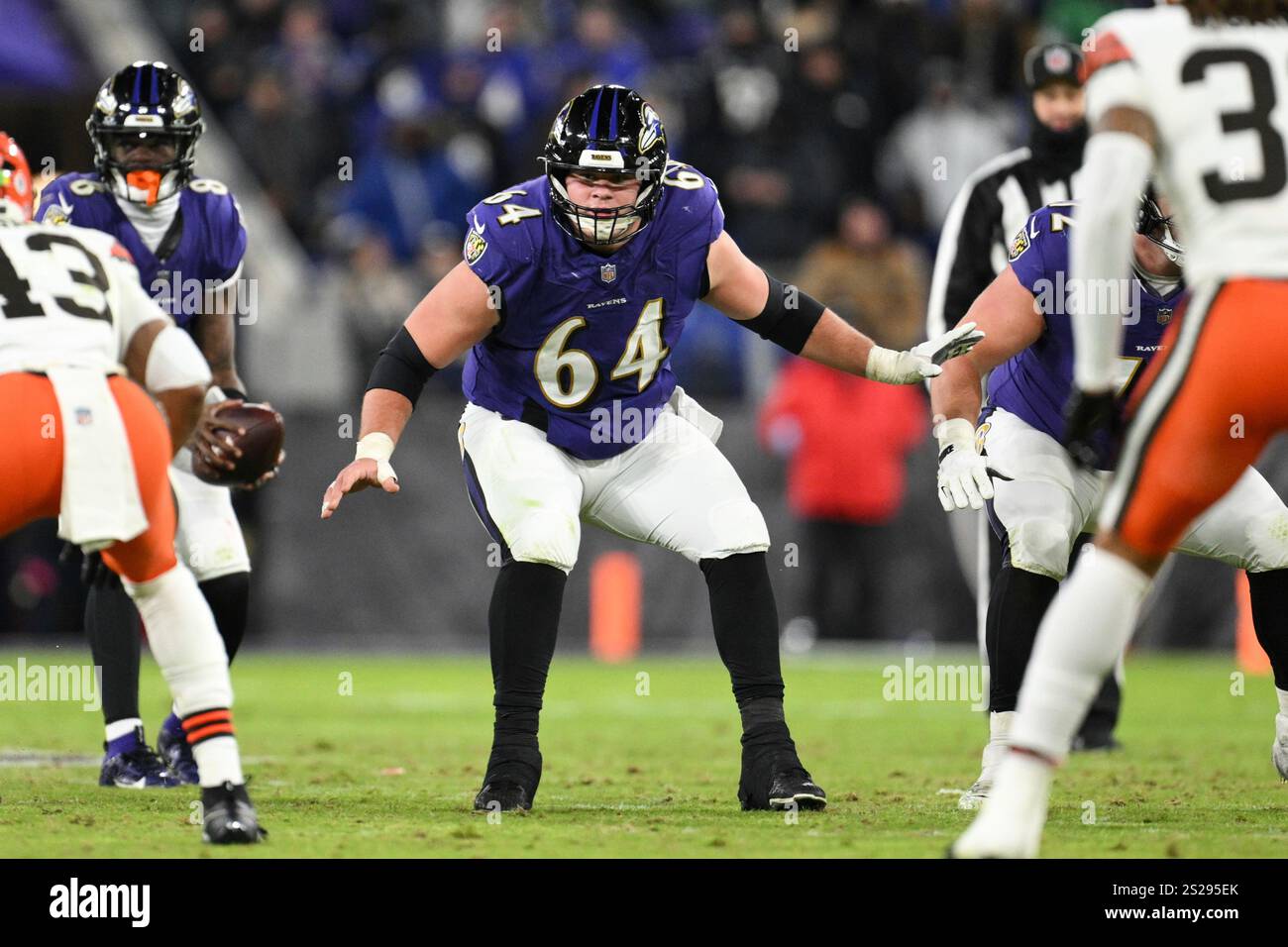 Baltimore Ravens center Tyler Linderbaum (64) in action during the ...