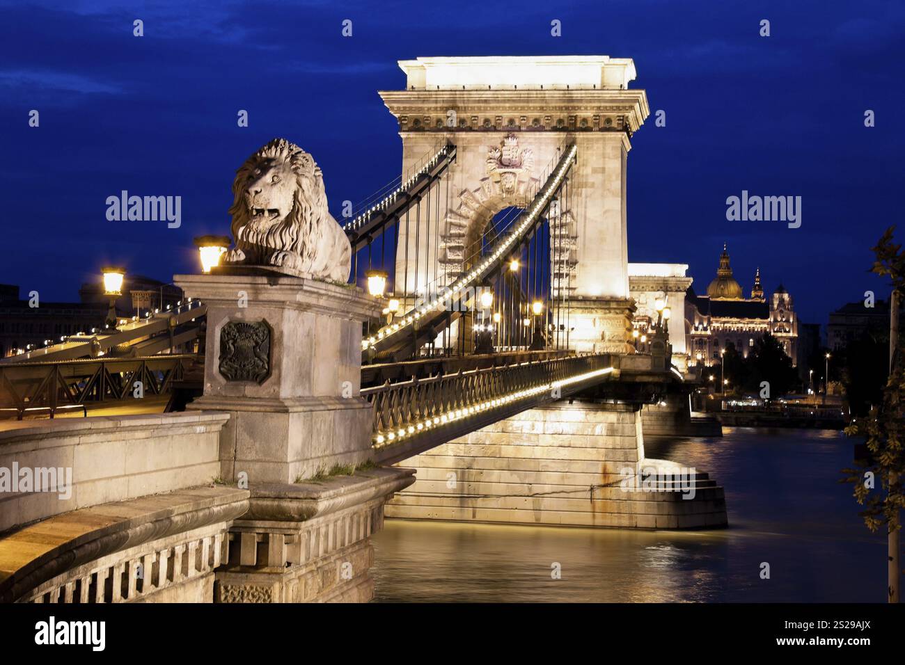 The Chain Bridge is one of the landmarks of Budapest in Hungary Austria Stock Photo