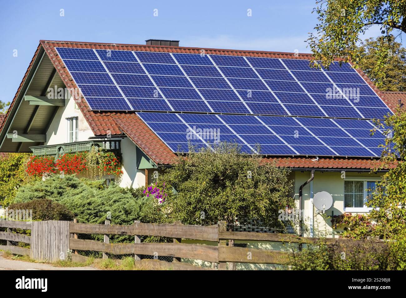 Solar cells for alternative solar energy are used on a detached house ...