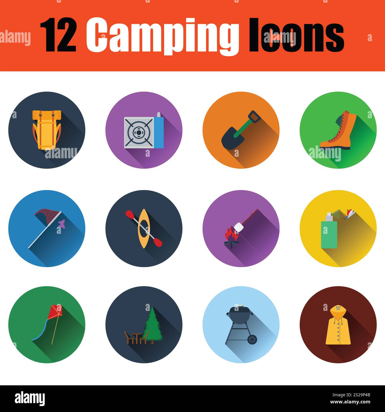 Camping icon set. Full color flat design with shadow. Vector ...