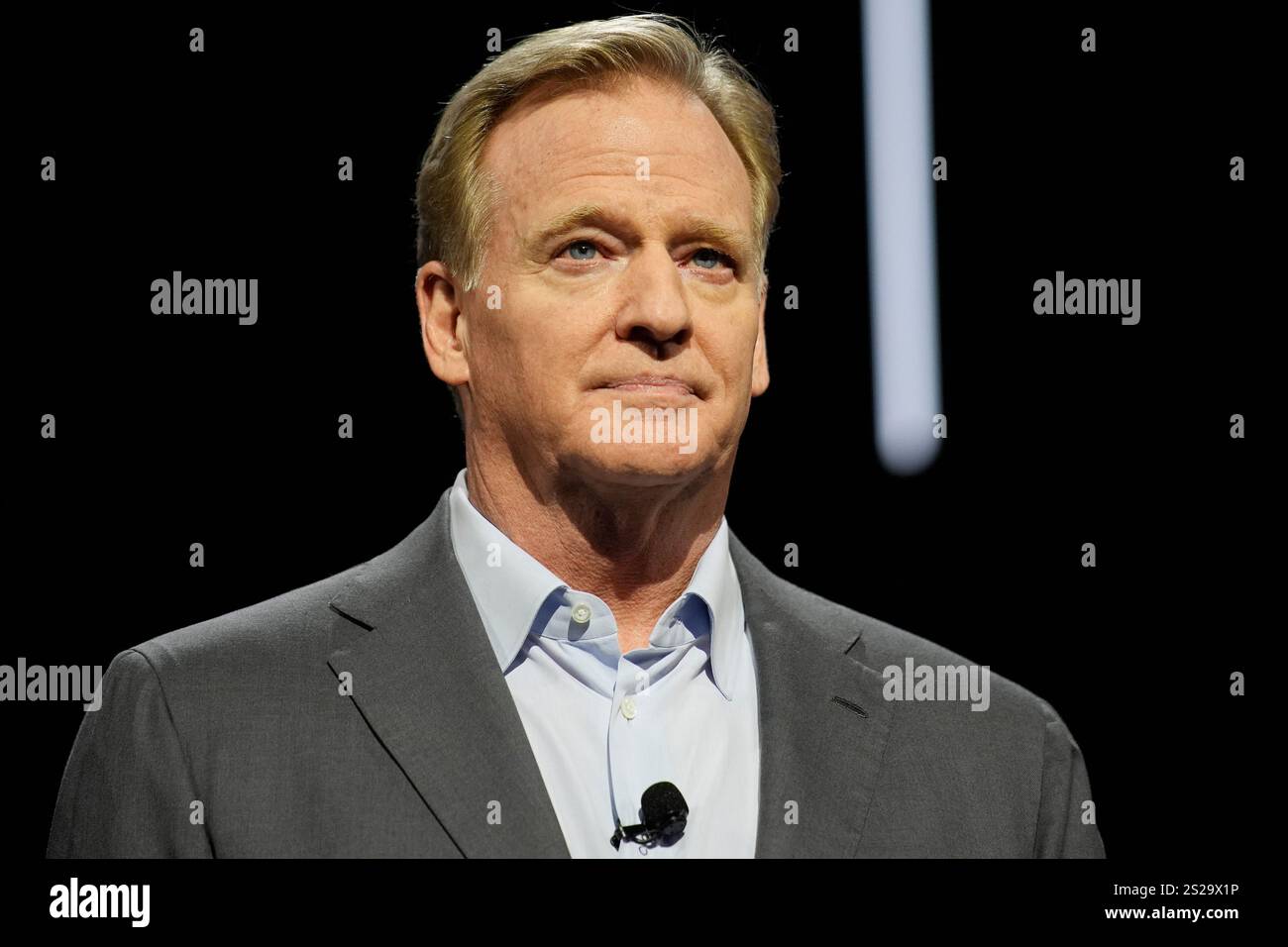 NFL Commissioner Roger Goodell speaks during a Sony news conference