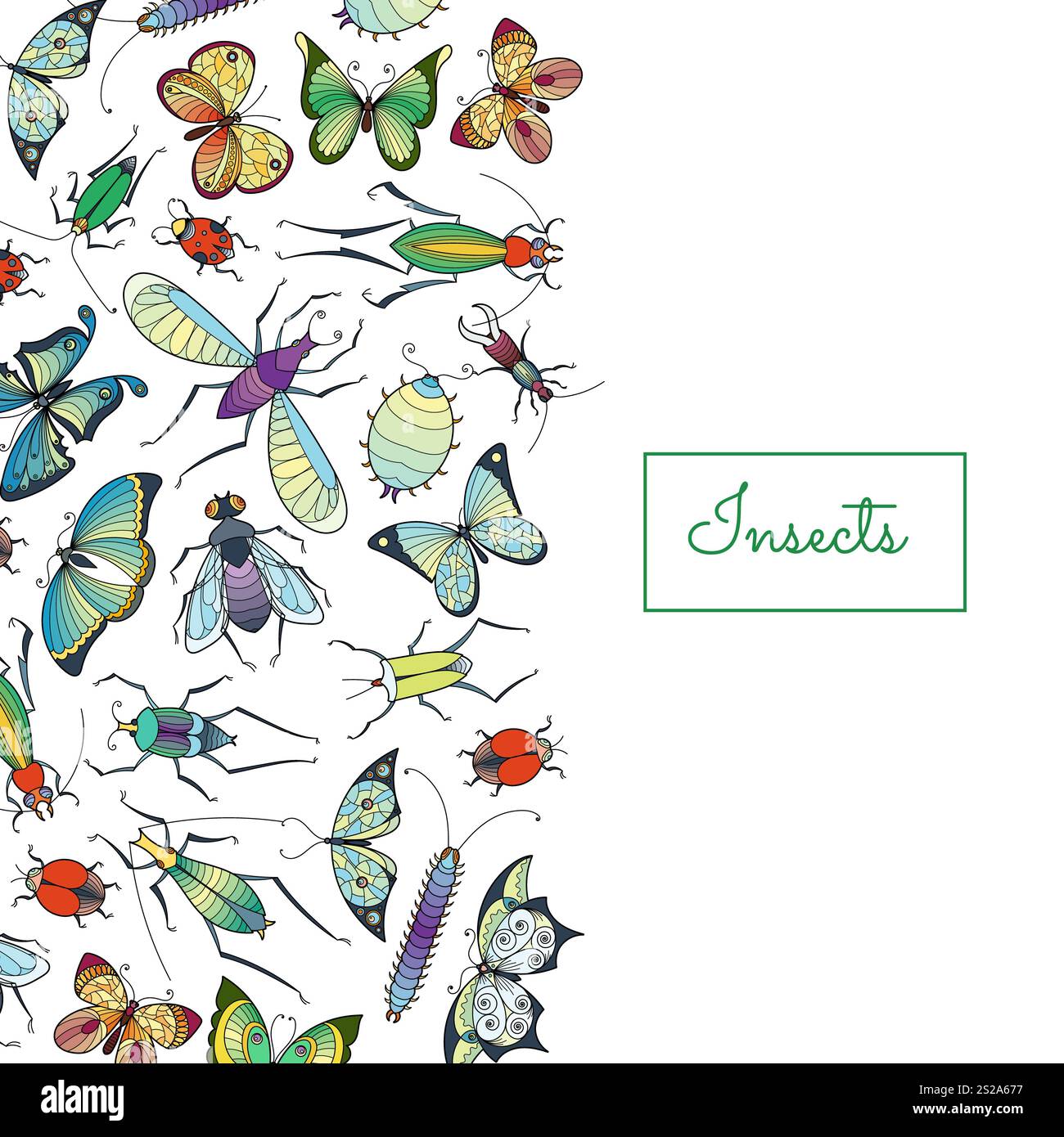 Vector hand drawn insects background with place for text illustration ...