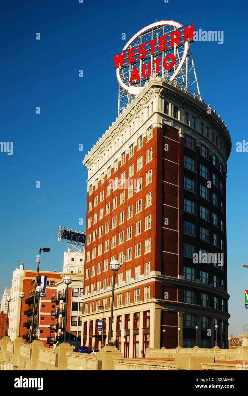 The Western Auto Building is a historic structure with a curved façade ...