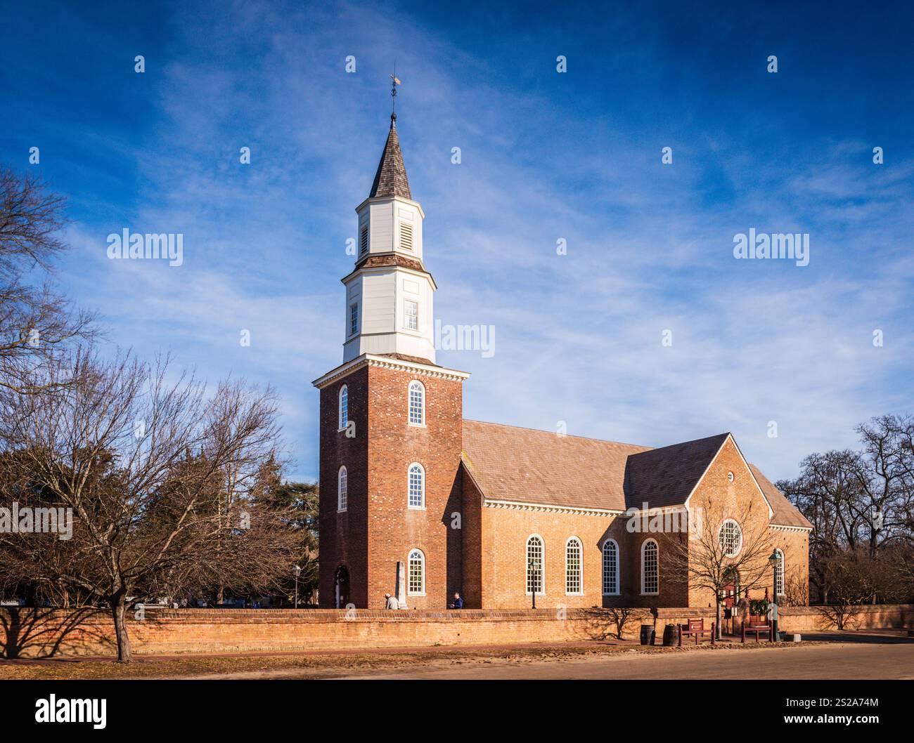 Williamsburg, VA USA - December 18, 2017: Bruton Parish Church at Colonial Williamsburg has hosted many famous patriots in its 350-year history. Stock Photo