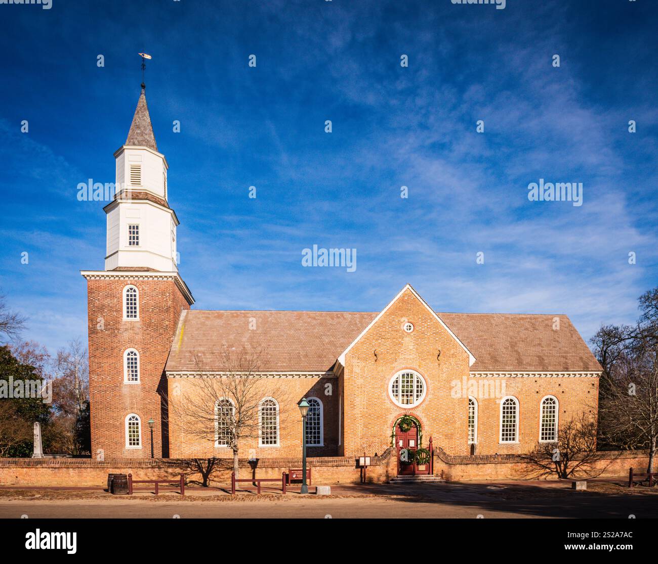 Williamsburg, VA USA - December 18, 2017: Bruton Parish Church at Colonial Williamsburg has hosted many famous patriots in its 350-year history. Stock Photo