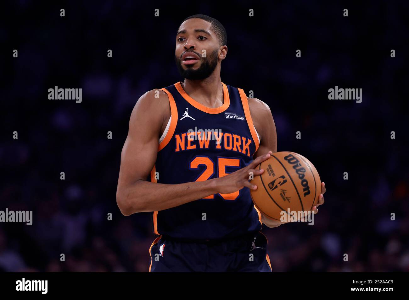 New York Knicks Forward Mikal Bridges 25 Looks To Pass During The New York Knicks Forward Mikal Bridges 25 Looks To Pass During The First Half Of An Nba Basketball Game Against The Orlando Magic Monday Jan 6 2025 In New York Ap Photoadam Hunger 2S2AAC3