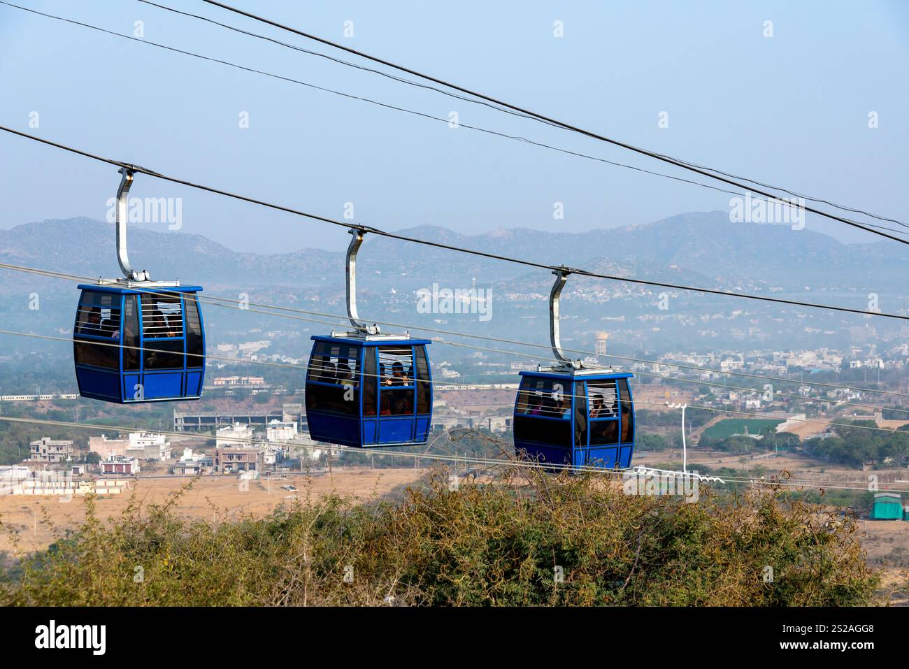 Cable cars from Pushkar town to Savitri Mata Temple Rajasthan, India ...