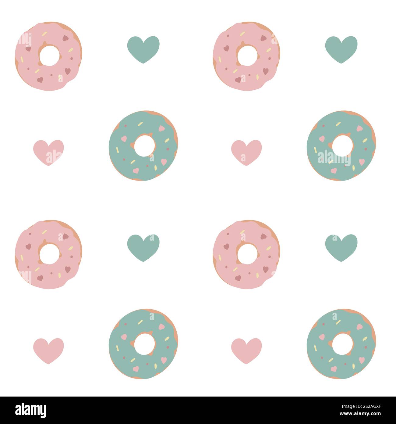 Seamless pattern with donuts and hearts Stock Photo