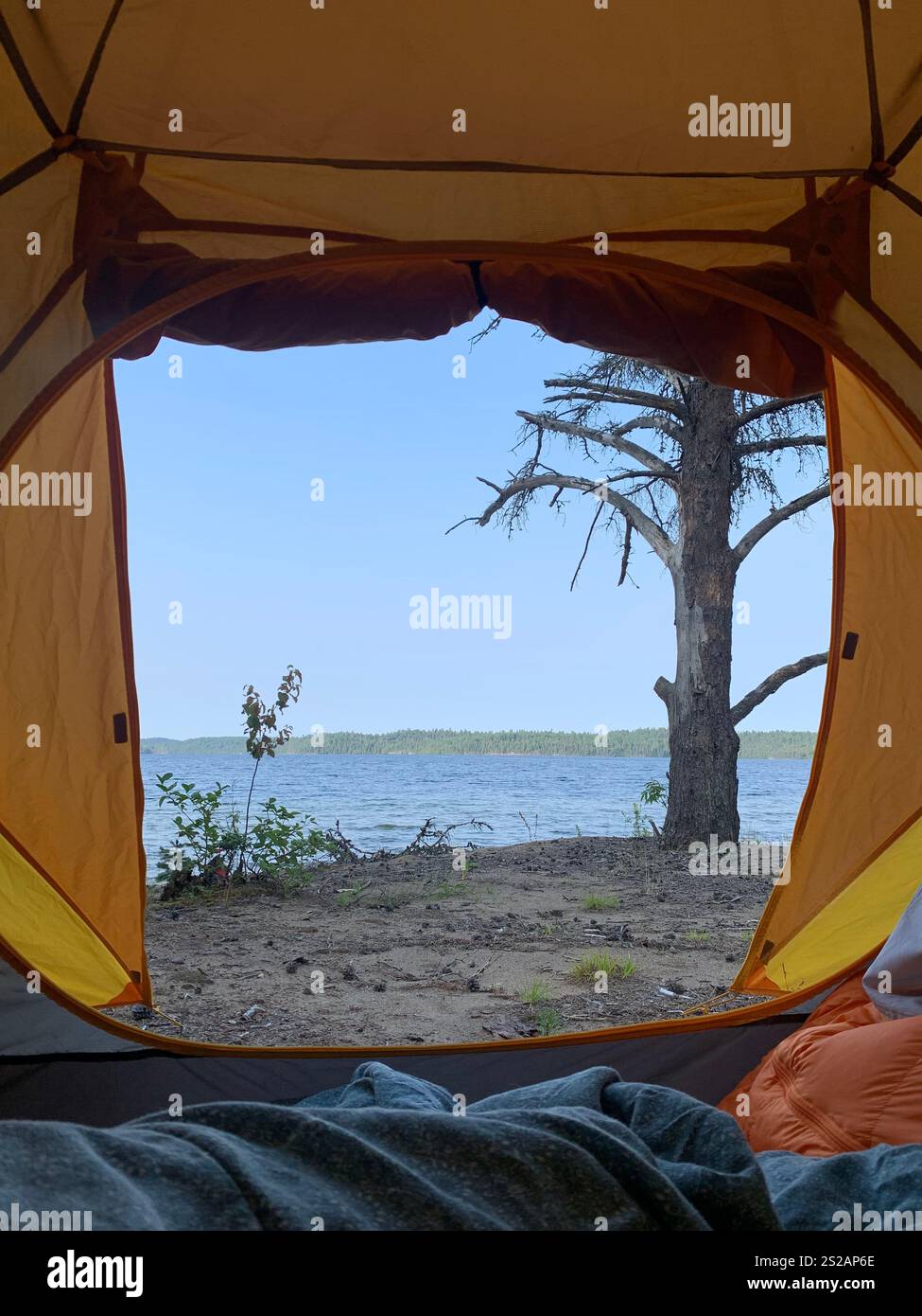 Temagami, Ontario. Scenic beach camping. Stock Photo
