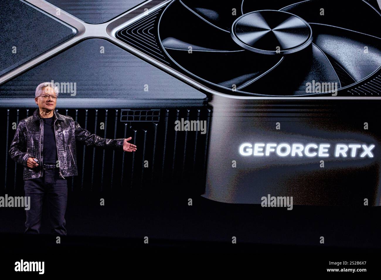 Las Vegas, USA. 06th Jan, 2025. Nvidia CEO Jensen Huang gives the first ...