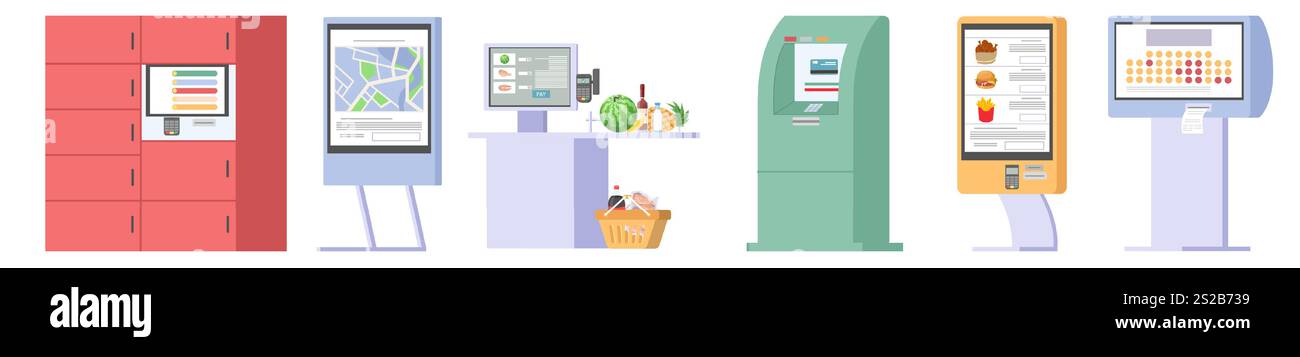 Self ordering kiosk terminals with digital touchscreen set Stock Vector ...