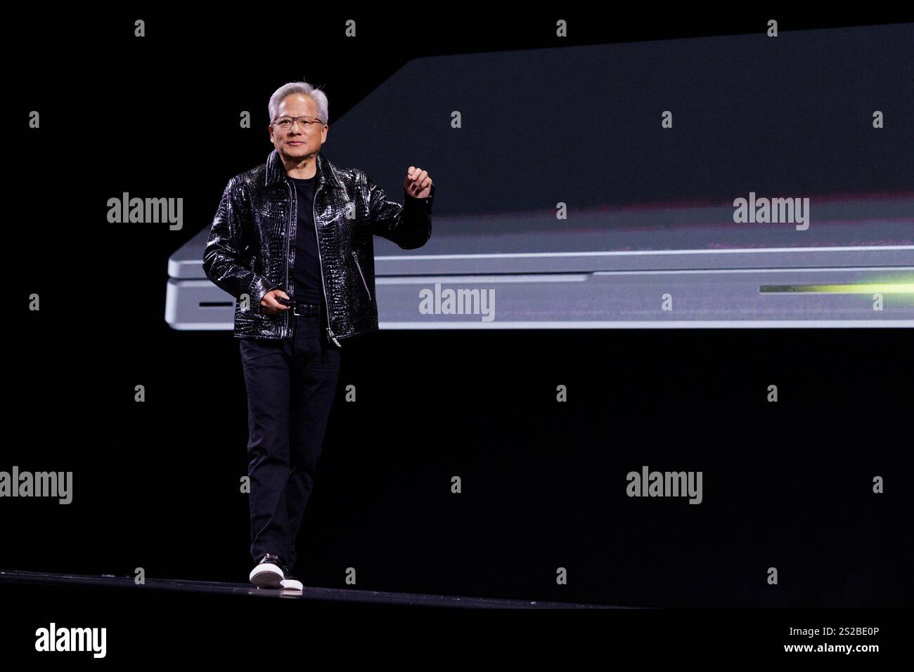 Las Vegas, USA. 06th Jan, 2025. Nvidia CEO Jensen Huang gives the first ...