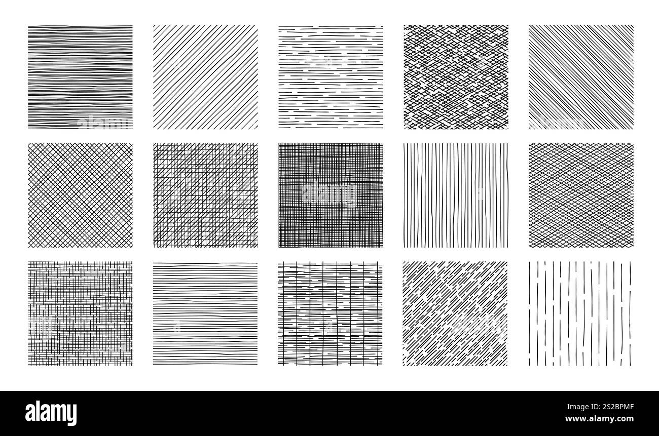Line crosshatch patterns and textures set. Vector hand drawn pen ...